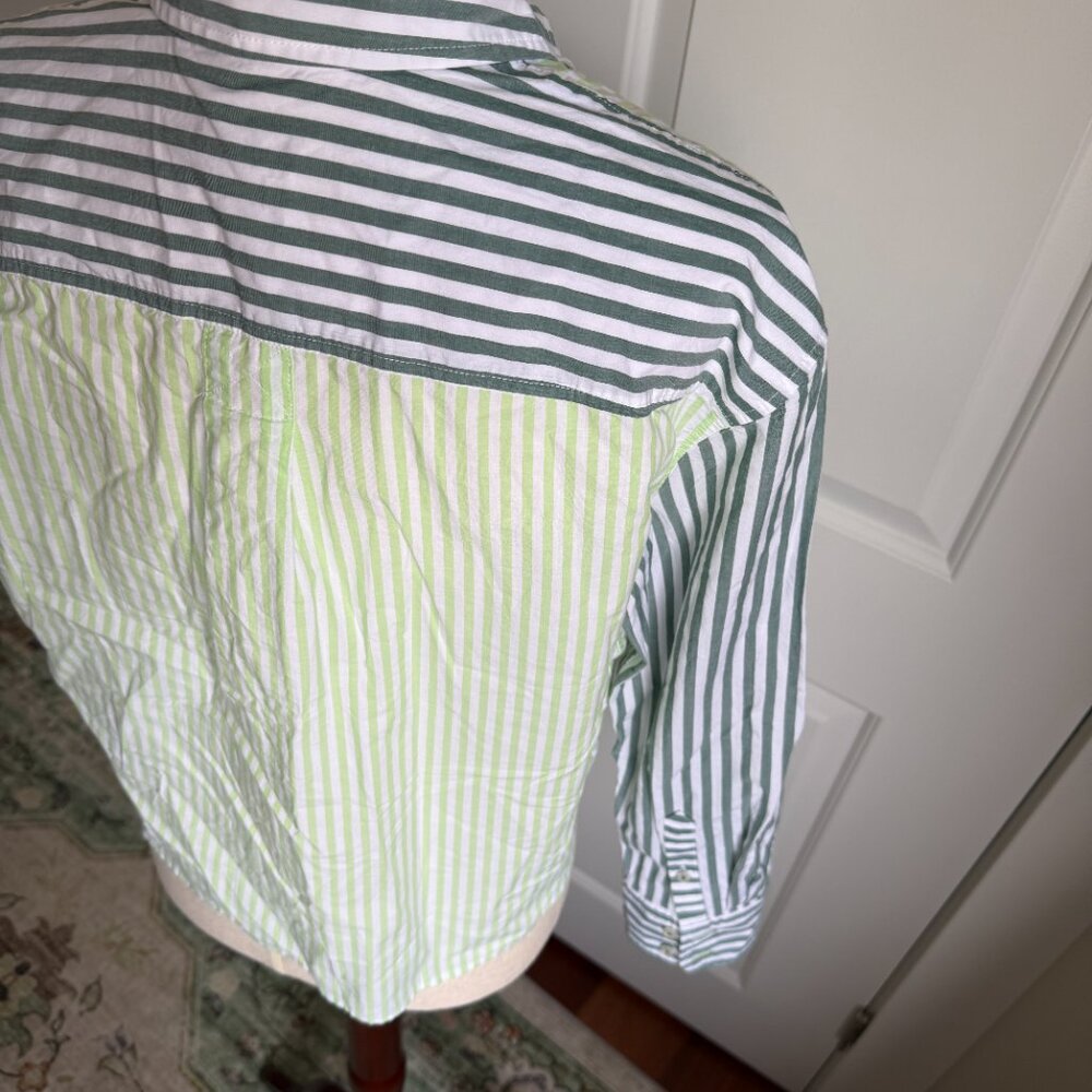 Talbots Poplin Short Shirt - Blooming Stripe Green Size Small Petite 100% cotton - Picture 5 of 8